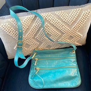 Turquoise Hobo Purse with Gold Zippers